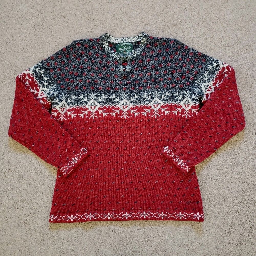 Woolrich Women's Petite Lamb's Wool Nylon Pewter Clasp Sweater Ruby Size Medium